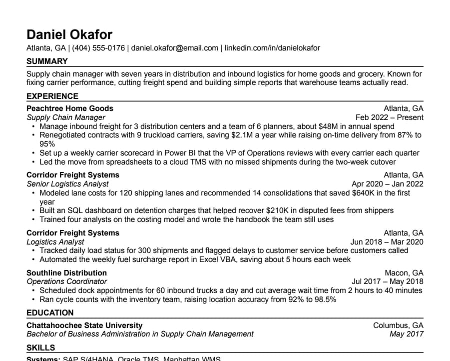 Compact resume template, top of the page